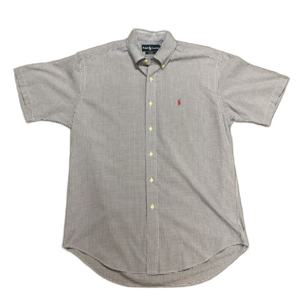 Ralph Lauren Blake Blue White Small Gingham Check SS Button Down Shirt Size M - Picture 2 of 11